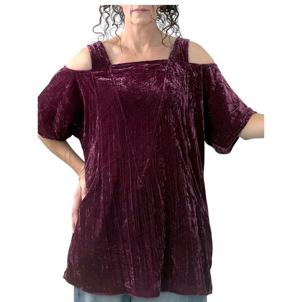 SOFT SURROUNDINGS Purple Velvet Tunic TOP Large Slouchy Boho Artsy Whimsigoth
